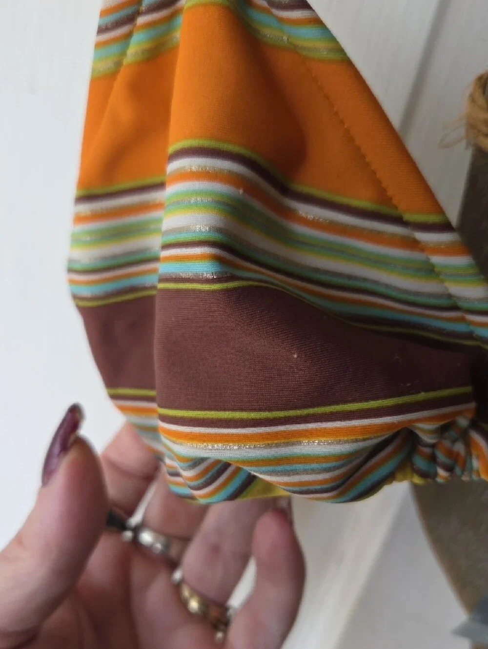 Roxy Striped Bikini Top - Orange Yellow Brown Festival